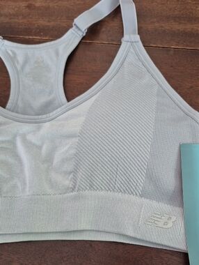 New Balance Pale Blue Seamless Sports Bra with Ribbed Band